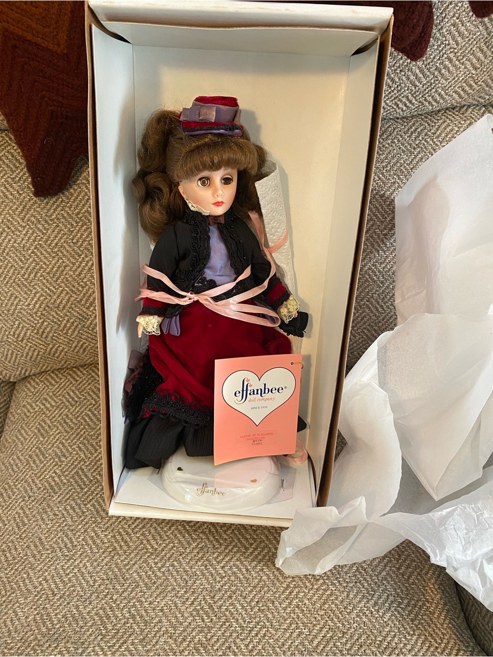 Effanbee Victorian  Doll in Red and Black Dress NRFB